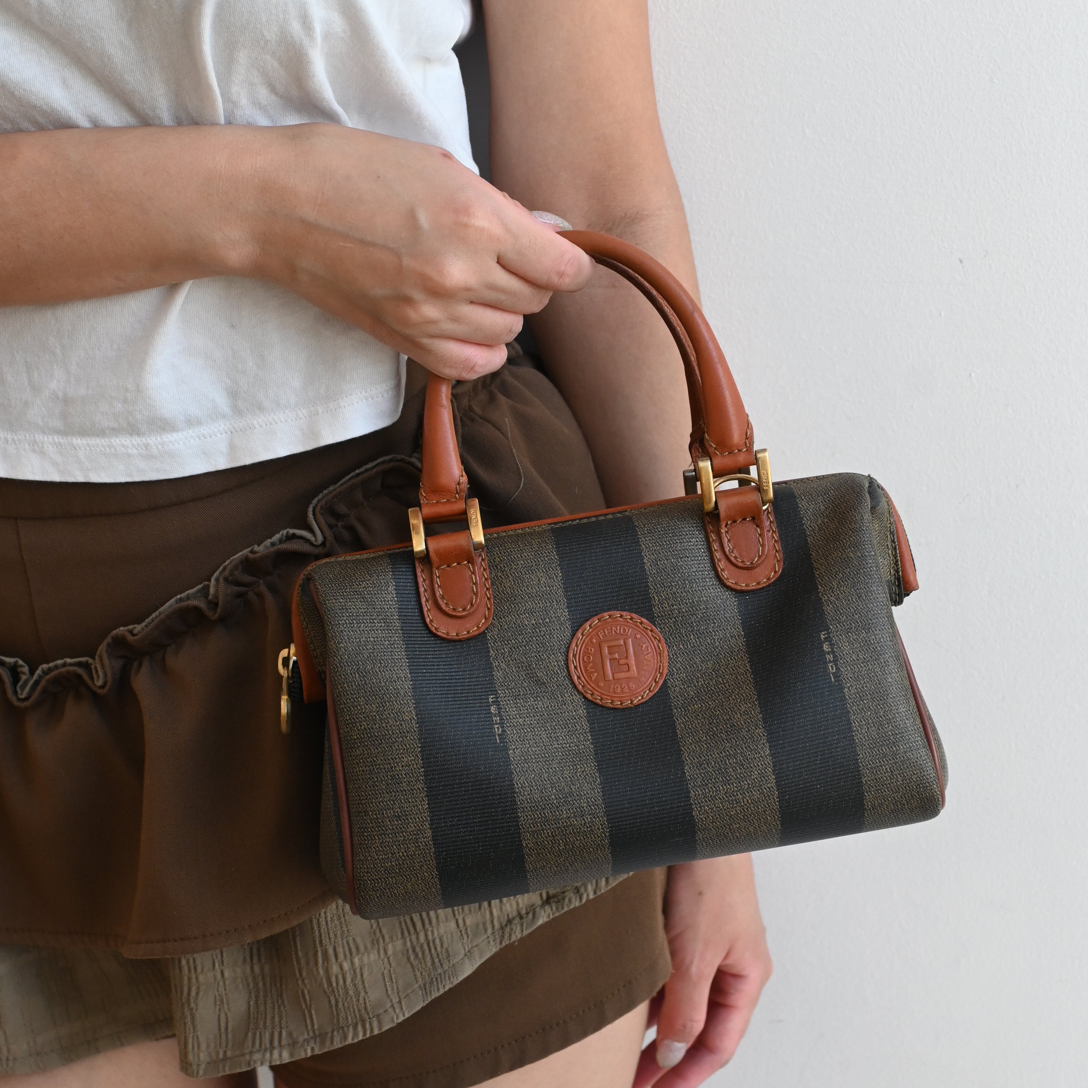Fendi Pequin Handbag Mini Boston - Leluxe Vintage Sdn. Bhd.