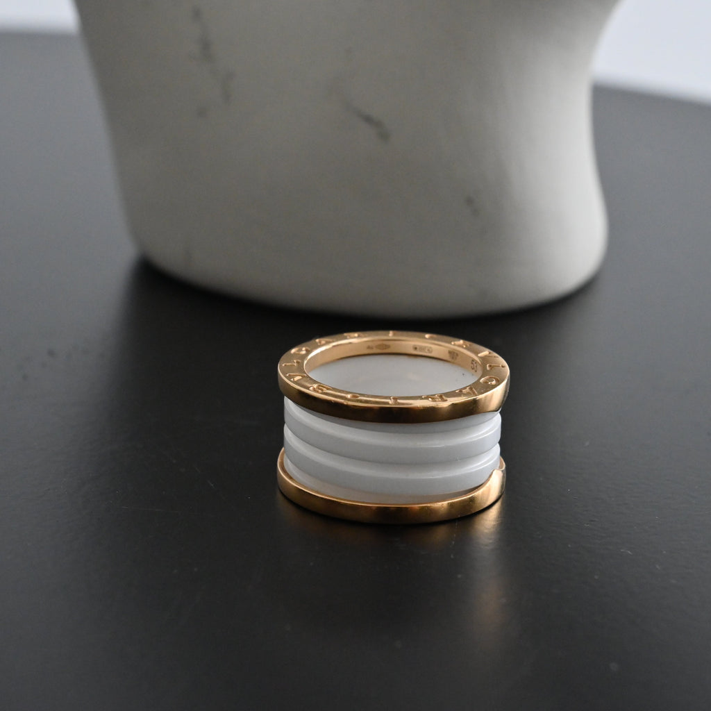 Bvlgari B. Zero 4-Band White Ceramic 18k YG Ring