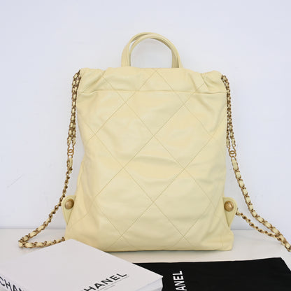 Chanel 22 Backpack Shiny Calfskin Light Yellow Brushed