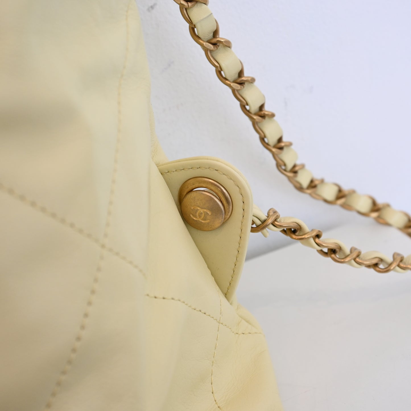 Chanel 22 Backpack Shiny Calfskin Light Yellow Brushed