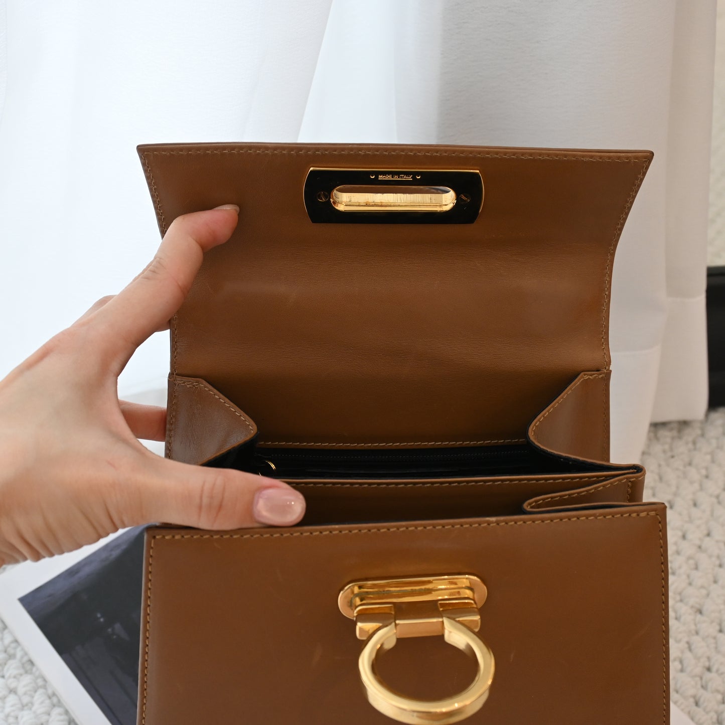 Salvatore Ferragamo Small Gancini Kelly Milk Tea