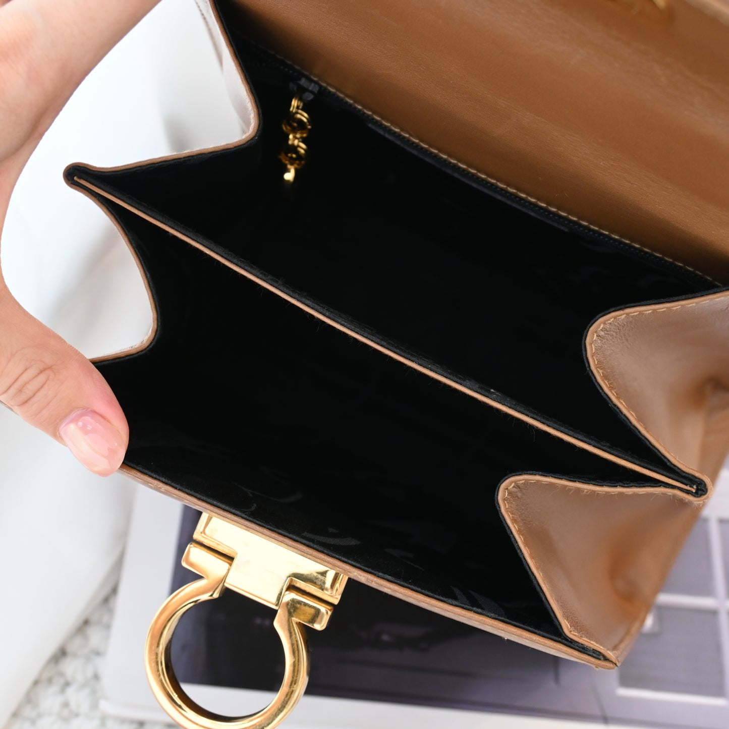 Salvatore Ferragamo Small Gancini Kelly Milk Tea