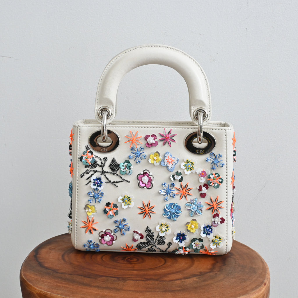 Christian Dior Sequin Floral Embroidered Mini Lady Dior