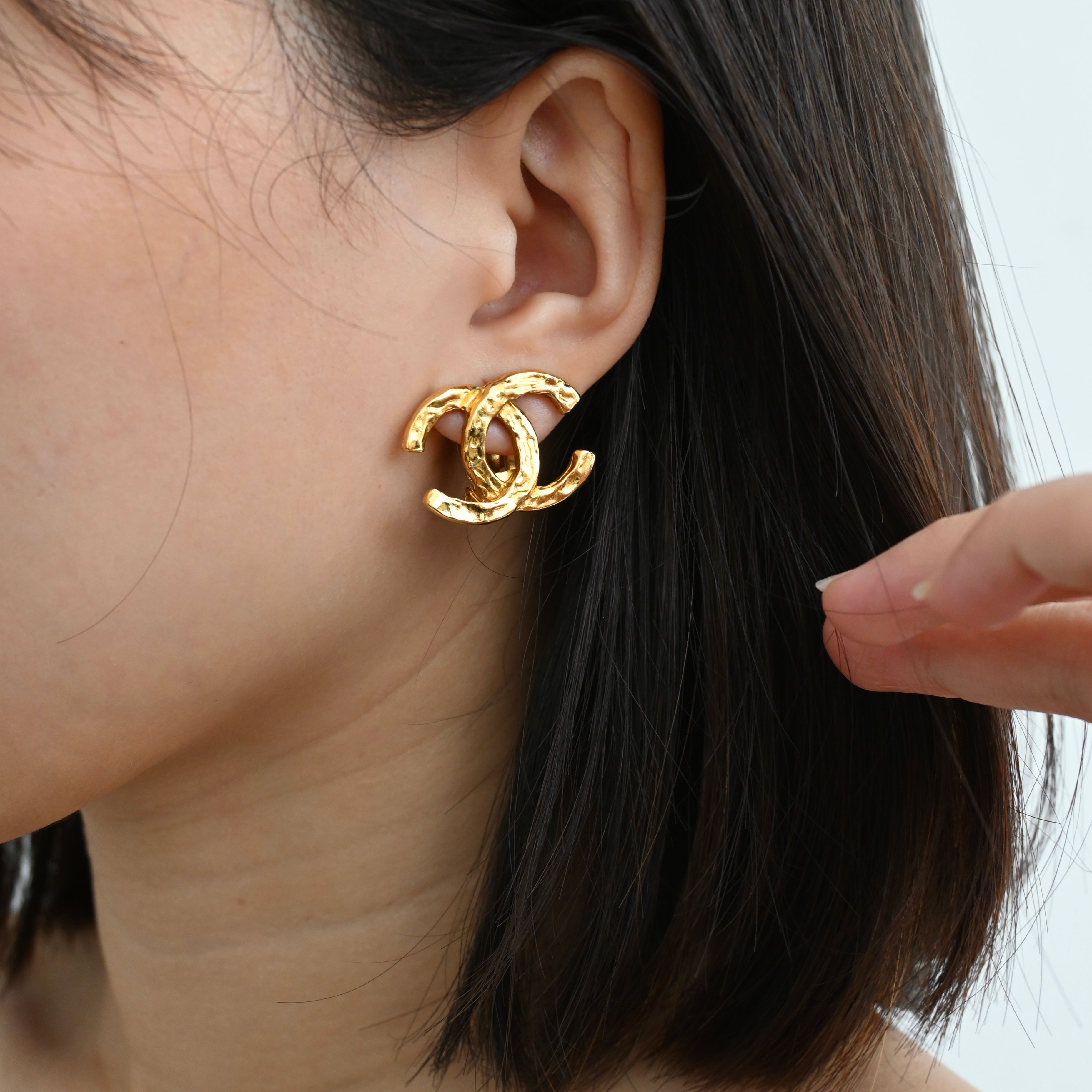 Chanel Coco Earclips with Hammered Texture - Leluxe Vintage Sdn. Bhd.