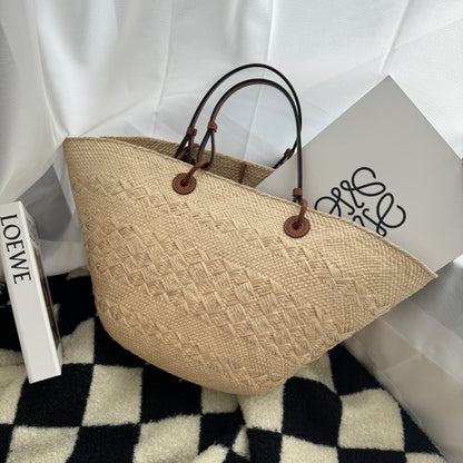 Loewe Anagram Woven Basket Raffia Tote Bag