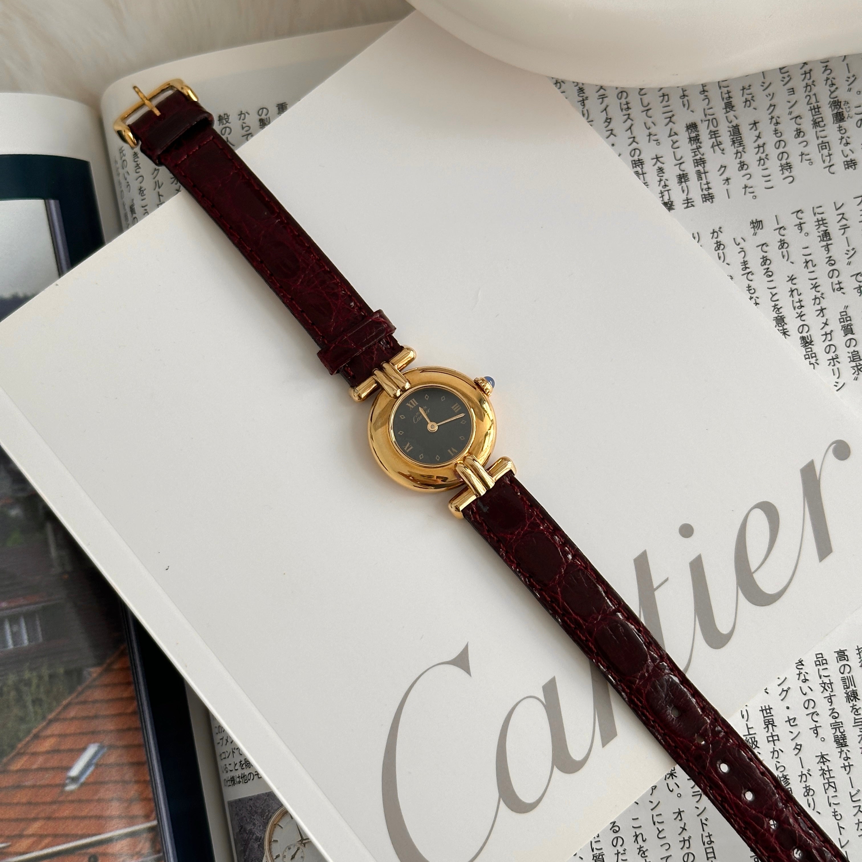 Must de Cartier Vermeil Gold Plated Black Dial – Leluxe Vintage
