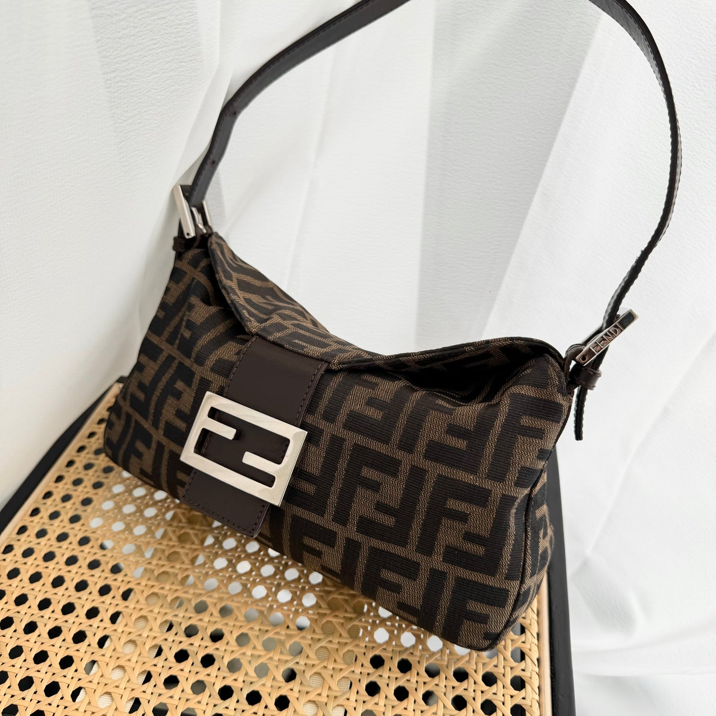 Fendi Zucca Canvas Baguette Shoulder Bag