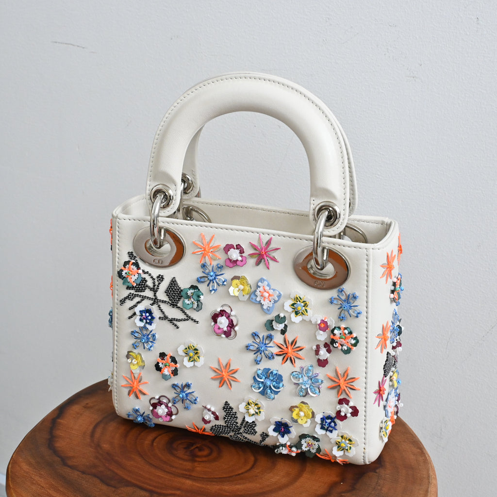 Christian Dior Sequin Floral Embroidered Mini Lady Dior