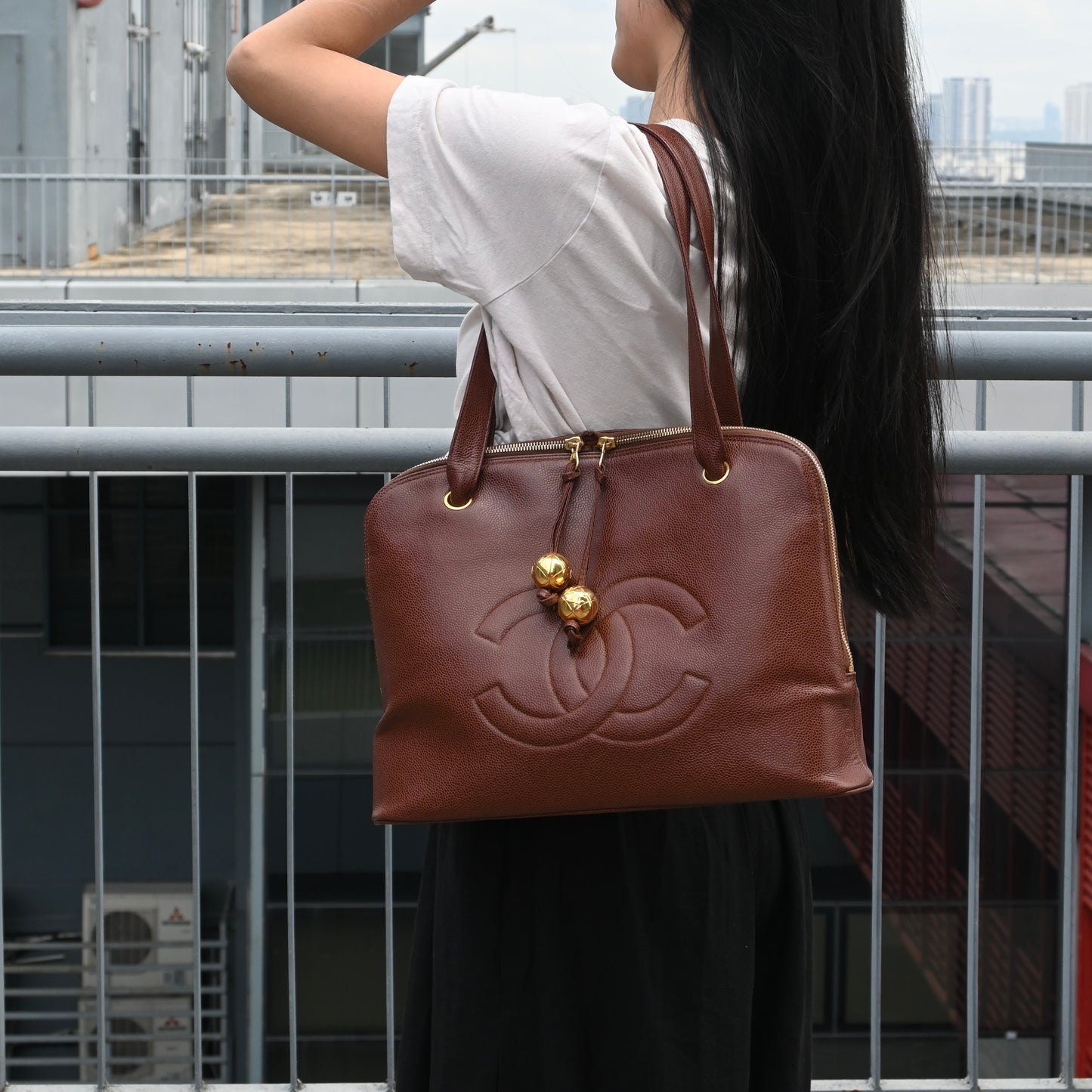 Chanel Timeless Caviar Brown Tote with Gold Ball