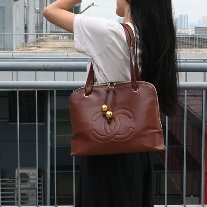 Chanel Timeless Caviar Brown Tote with Gold Ball