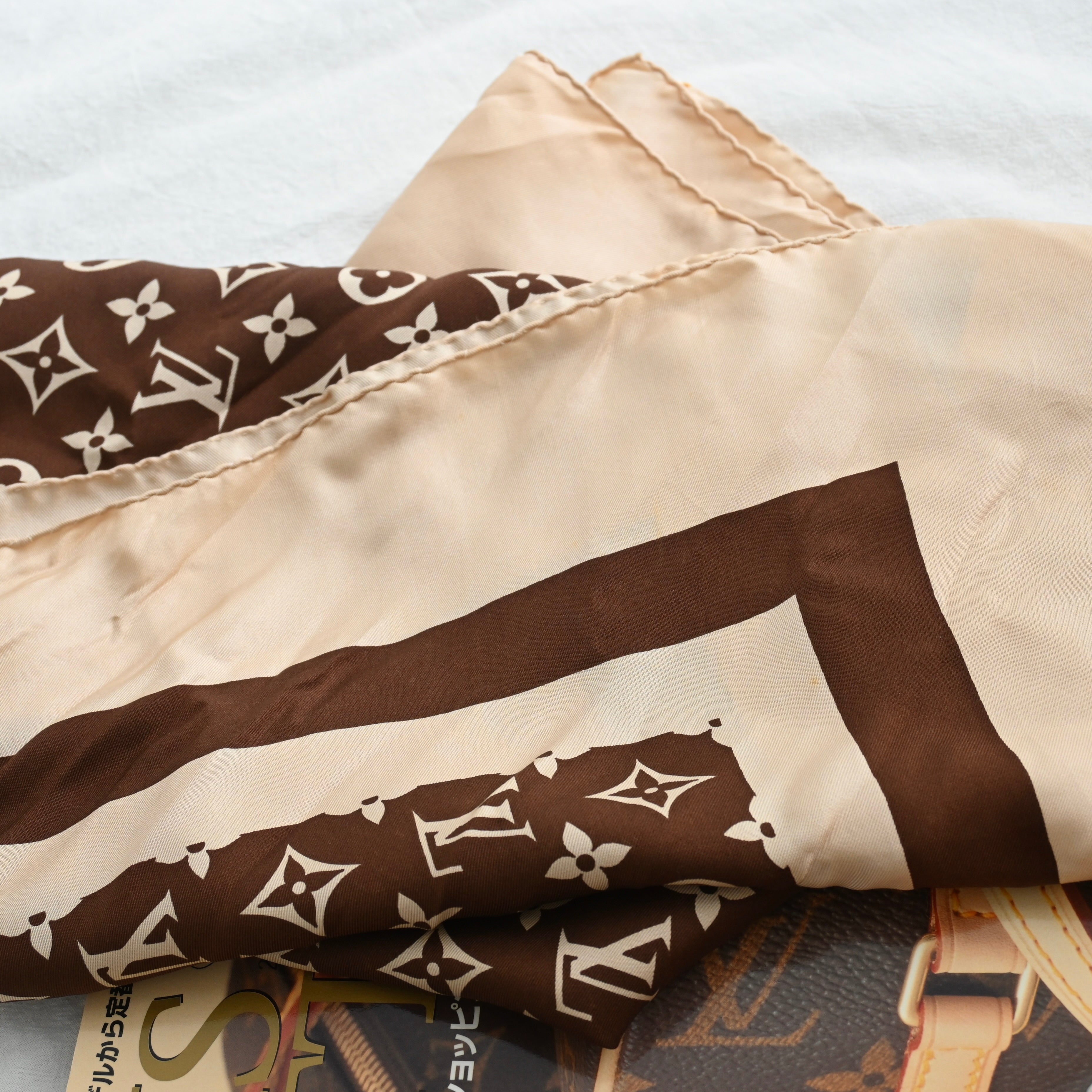 Louis Vuitton Vintage Brown Monogram Scarf - Leluxe Vintage Sdn. Bhd.