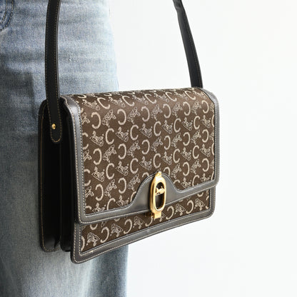Celine Horse Carriage Brown Macadam Cloth Shoulder Bag