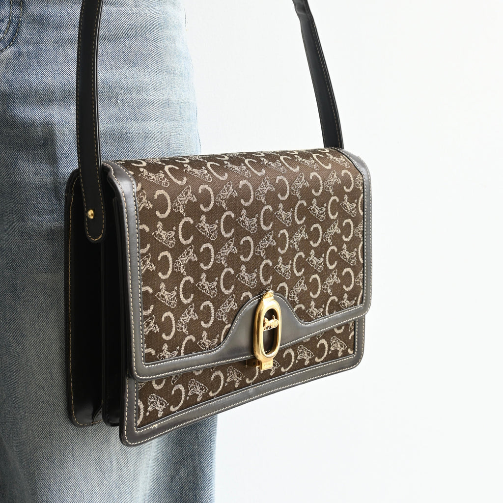 Celine Horse Carriage Brown Macadam Cloth Shoulder Bag