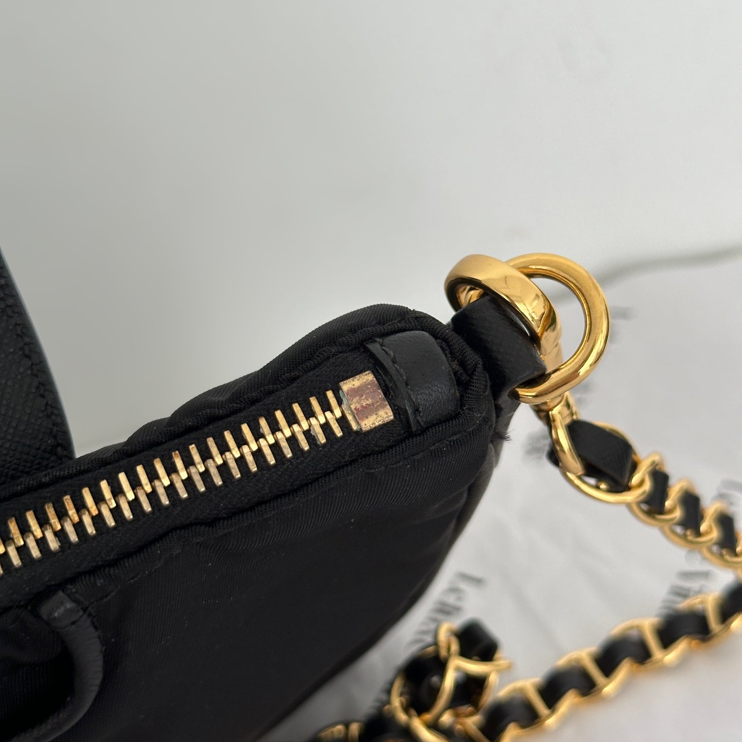 Prada Tessuto Saffiano Nylon Leather Black Chain