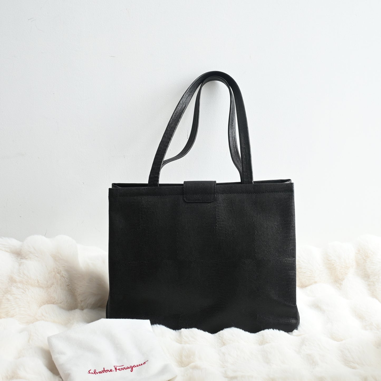 Salvatore Ferragamo Embossed Lizard Vara Tote