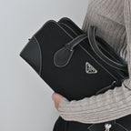 Prada Black Nylon Contrast Stitching Shoulder Bag