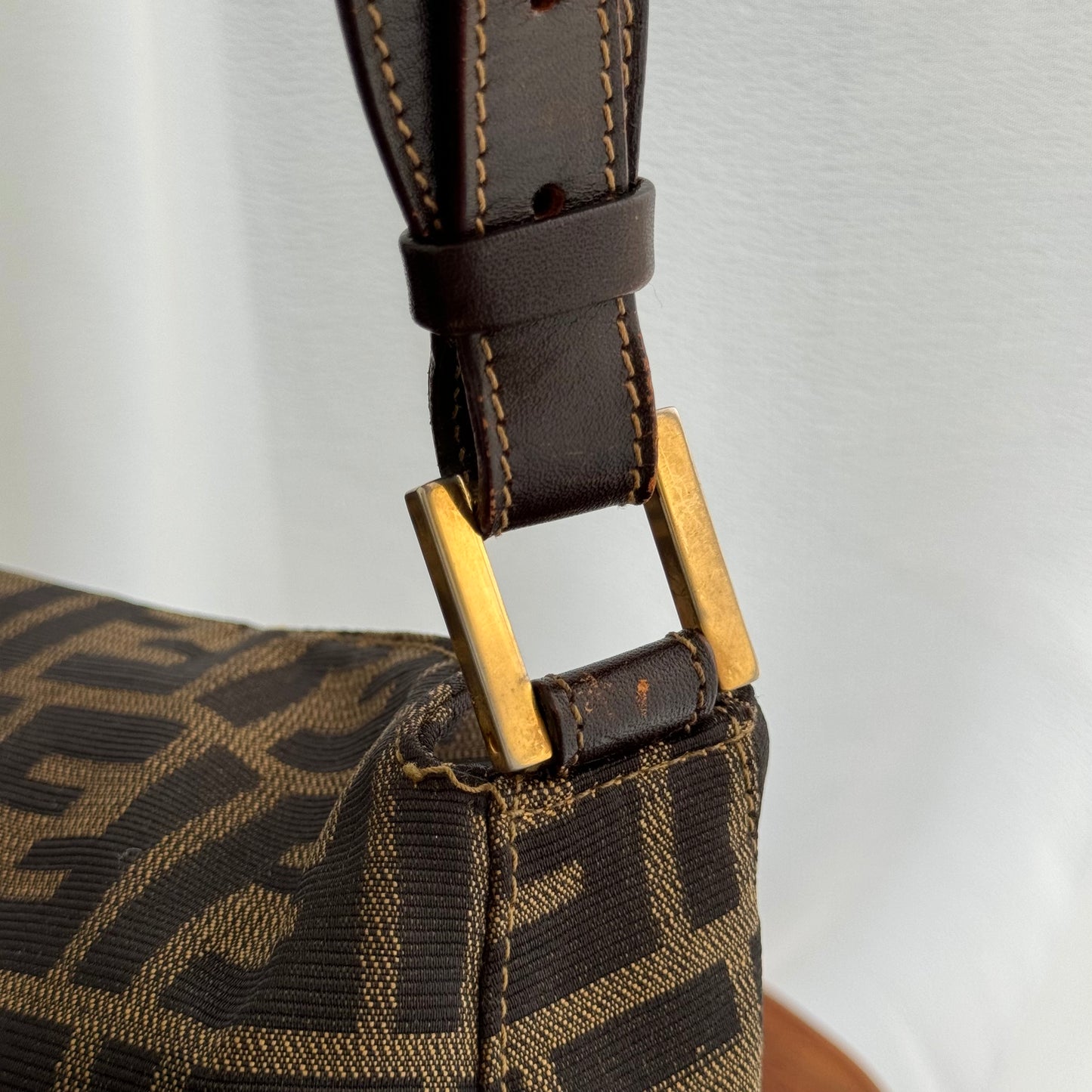 Fendi Zucca Monogram Shoulder Bag with FF Logo Buckle