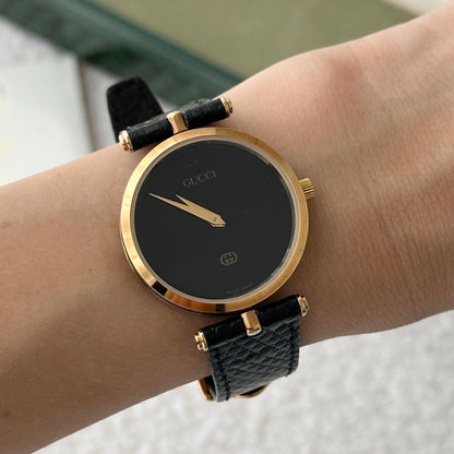 Gucci 2000l Gold Plated Black Dial Watch