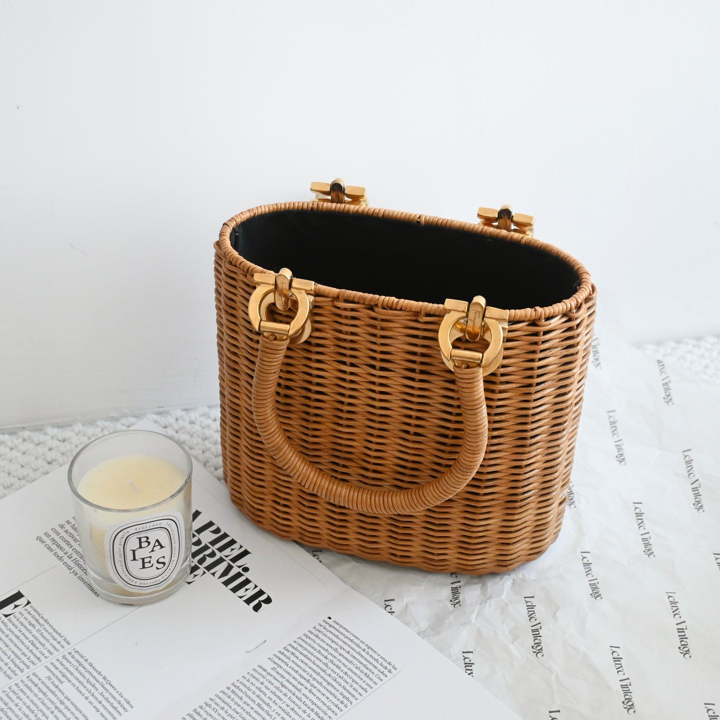 Salvatore Ferragamo Gancini Wicker Rattan Basket Bag