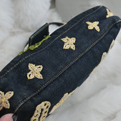 Fendi Denim Floral Embroidered Baguette