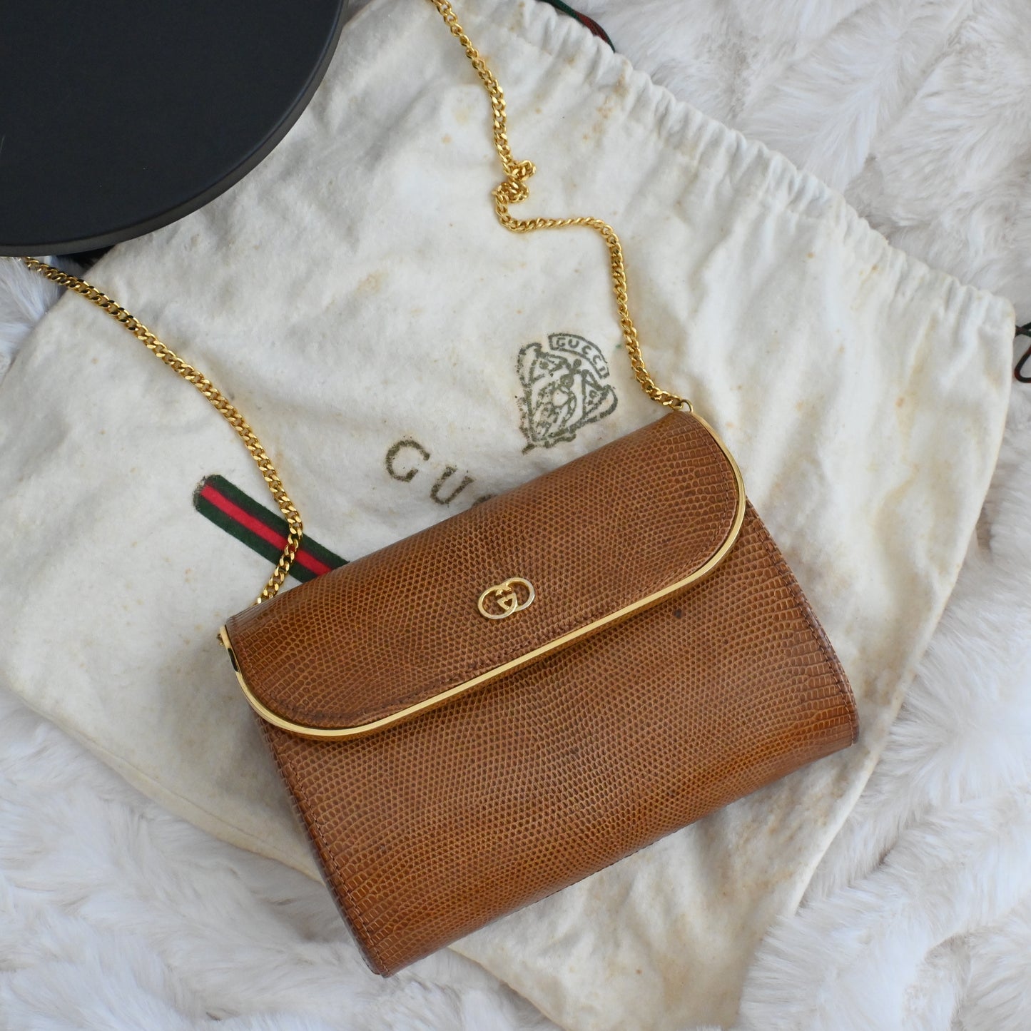 Old Gucci Lizard Chain Crossbody 1950s