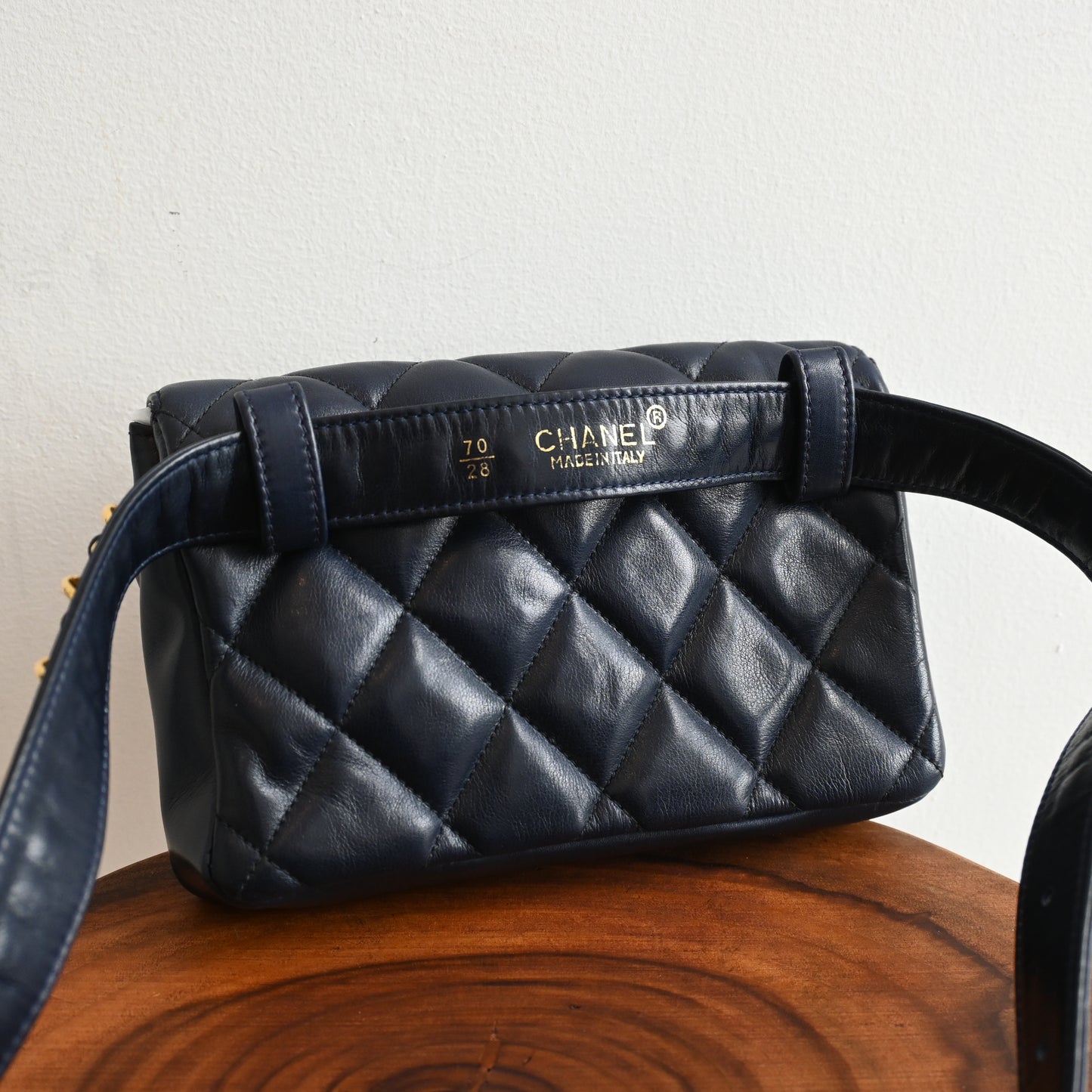Chanel Navy Lambskin Chain Beltbag 80’s