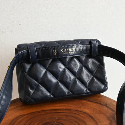 Chanel Navy Lambskin Chain Beltbag 80’s