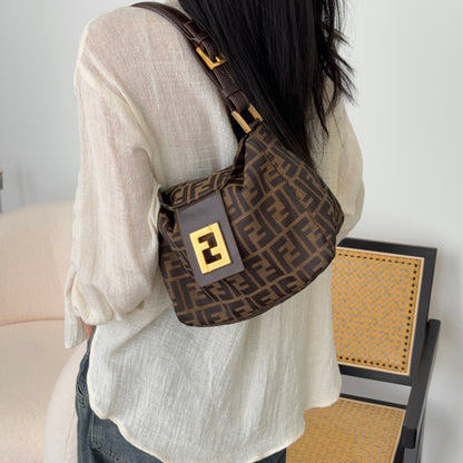 Fendi Zucca Monogram Shoulder Bag with FF Logo Buckle