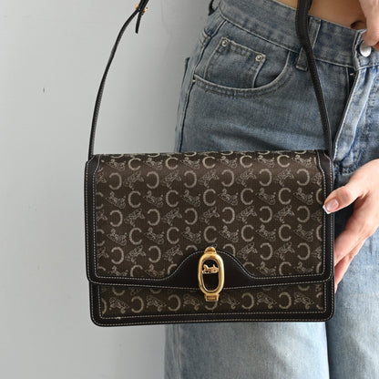Celine Horse Carriage Brown Macadam Cloth Shoulder Bag