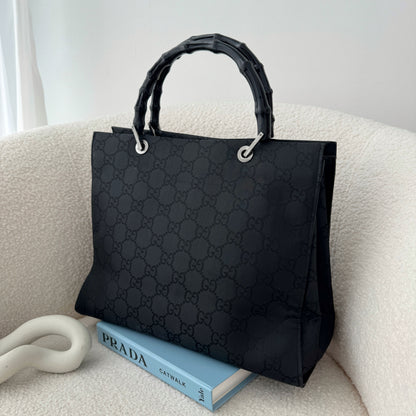 Gucci Black GG Canvas Bamboo Tote