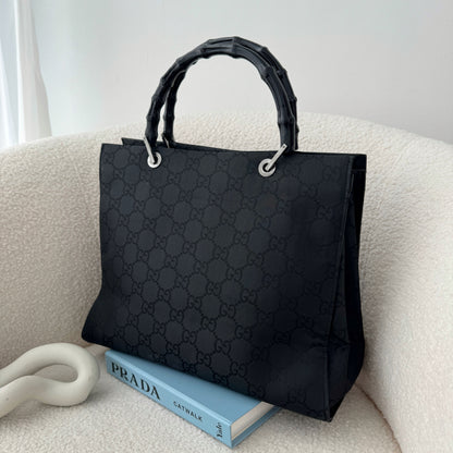 Gucci Black GG Canvas Bamboo Tote - Leluxe Vintage Sdn. Bhd.
