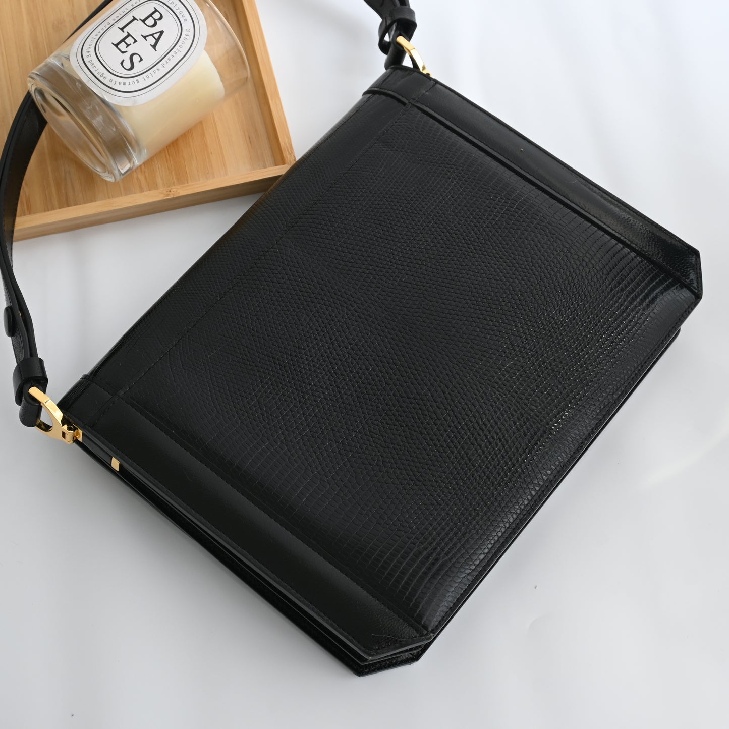 Vintage YSL Embossed Lizard Leather Shoulder Bag