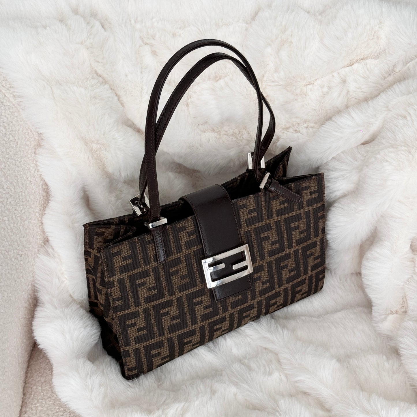 Fendi Zucca Monogram Double Strap Shoulder Bag