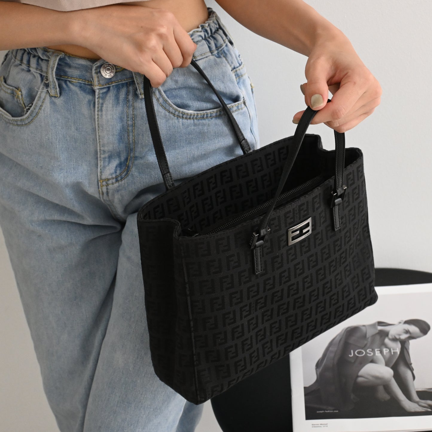 Fendi Zucchino Black Canvas Tote