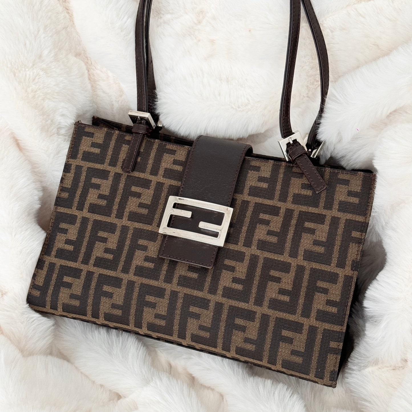 Fendi Zucca Monogram Double Strap Shoulder Bag