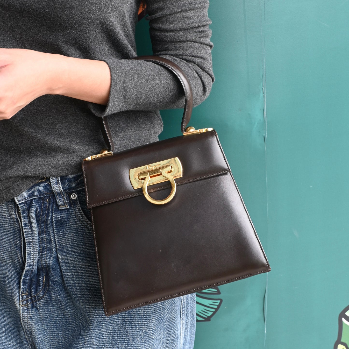 Salvatore Ferragamo Small Gancini Kelly Brown