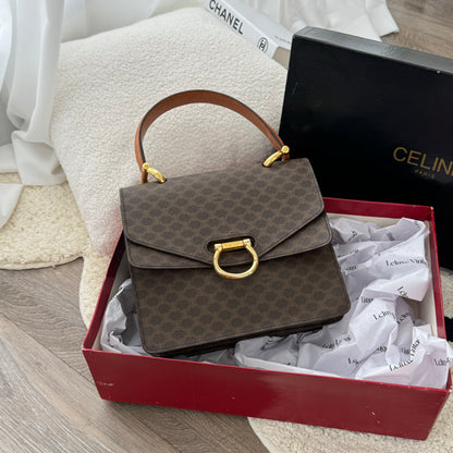 Celine Triomphe Macadam Monogram Double Flap Top Handle Bag