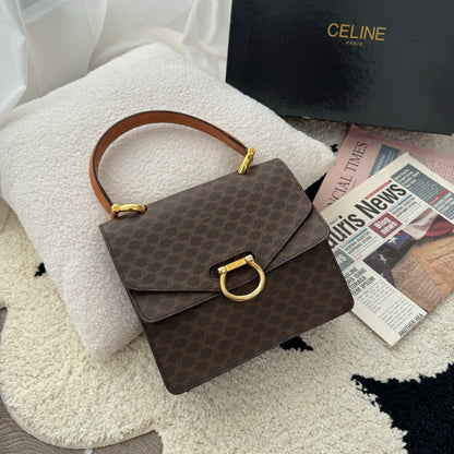 Celine Triomphe Macadam Monogram Double Flap Top Handle Bag