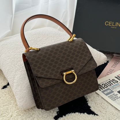 Celine Triomphe Macadam Monogram Double Flap Top Handle Bag