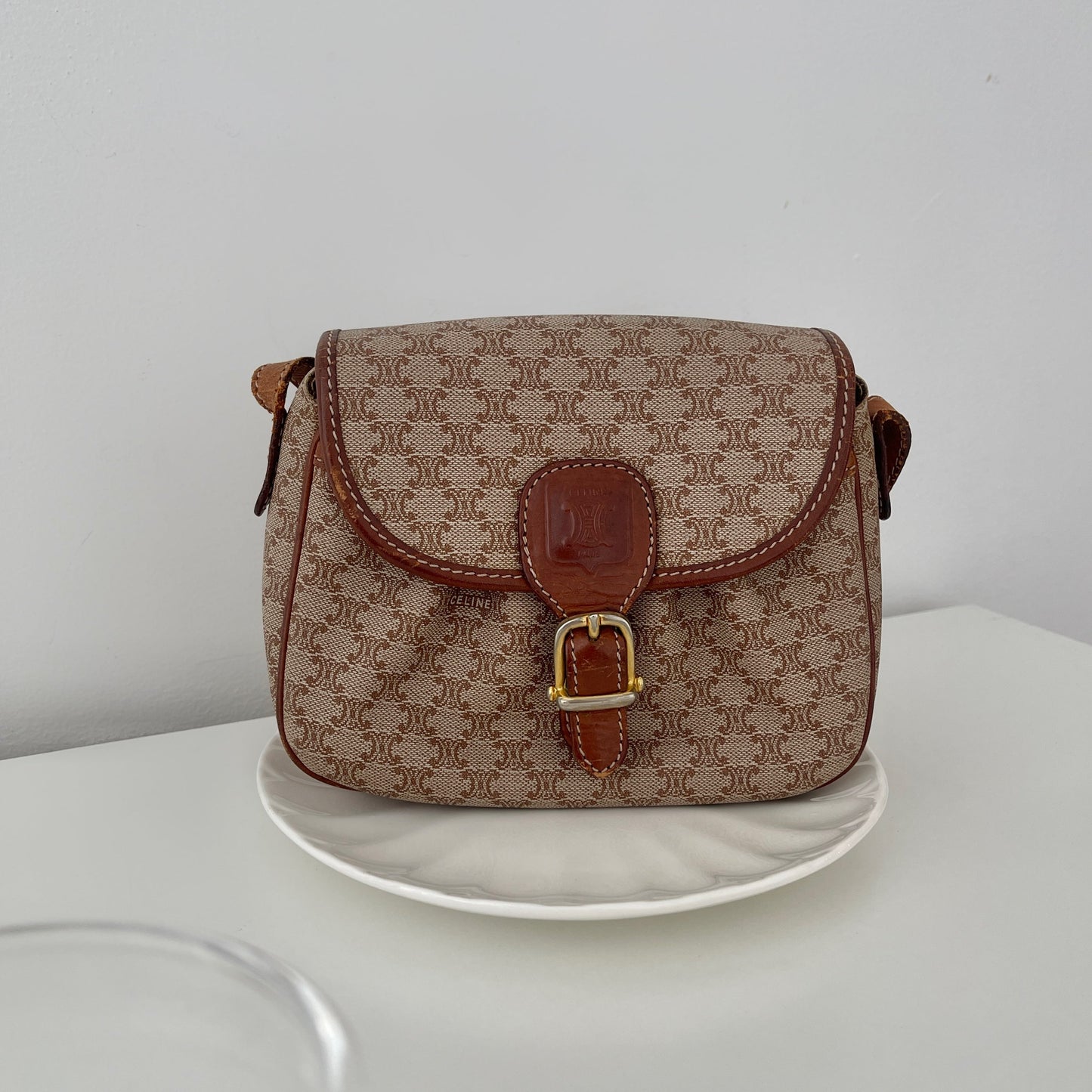 Celine Mini Crossbody Bag in Beige Macadam Monogram