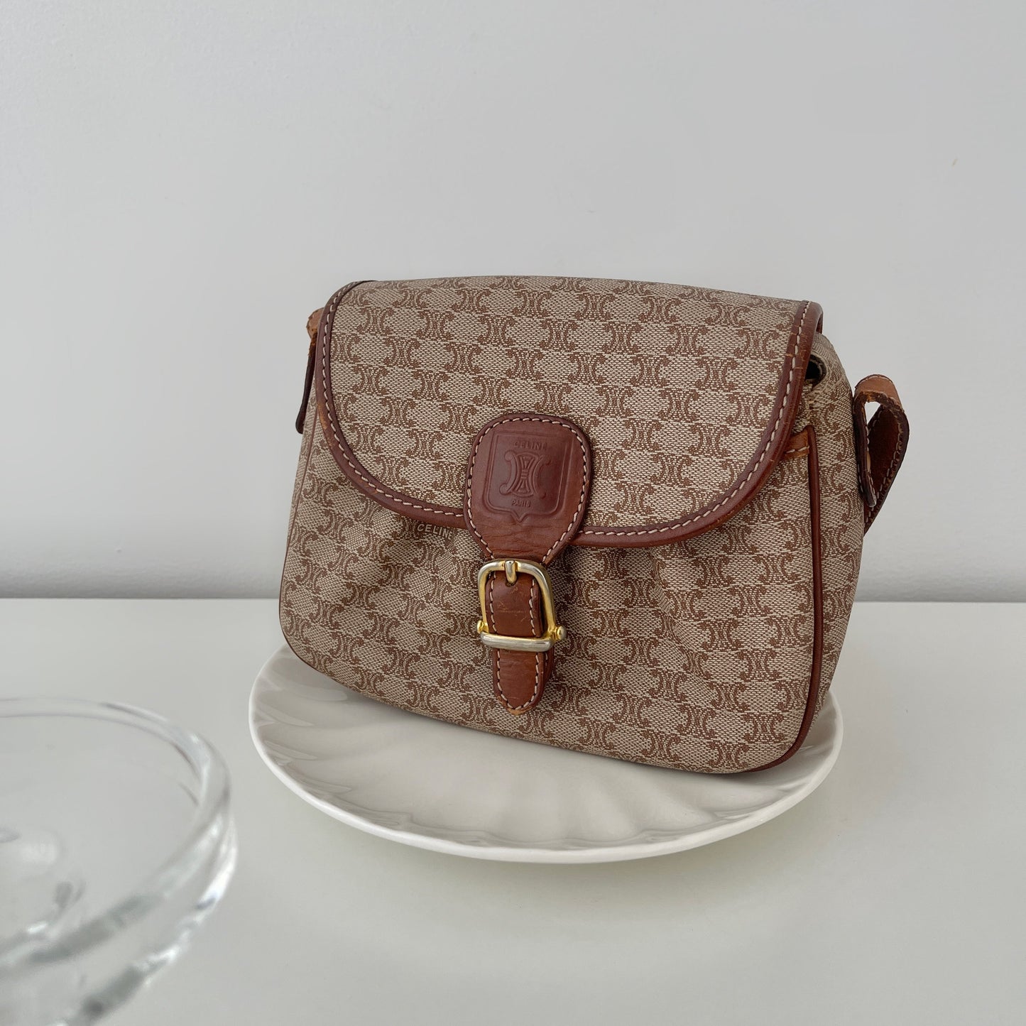 Celine Mini Crossbody Bag in Beige Macadam Monogram