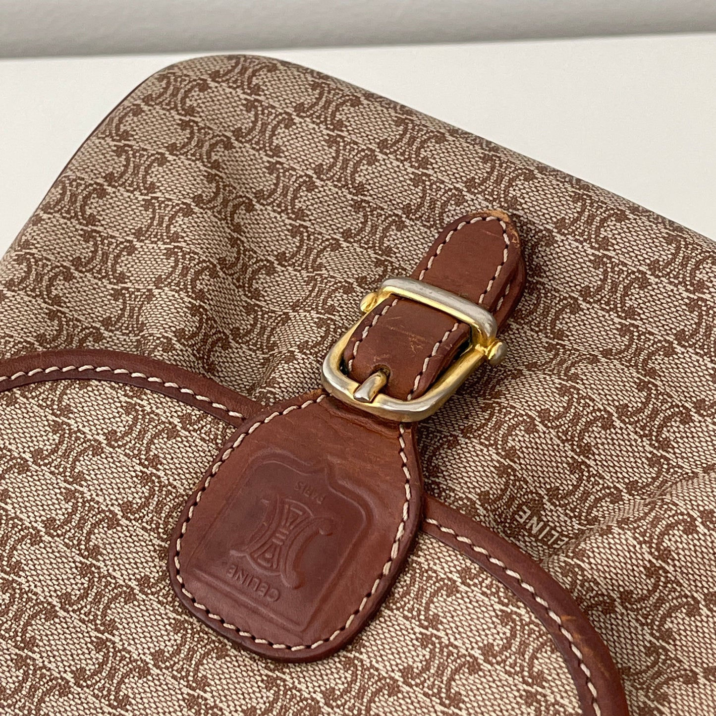 Celine Mini Crossbody Bag in Beige Macadam Monogram
