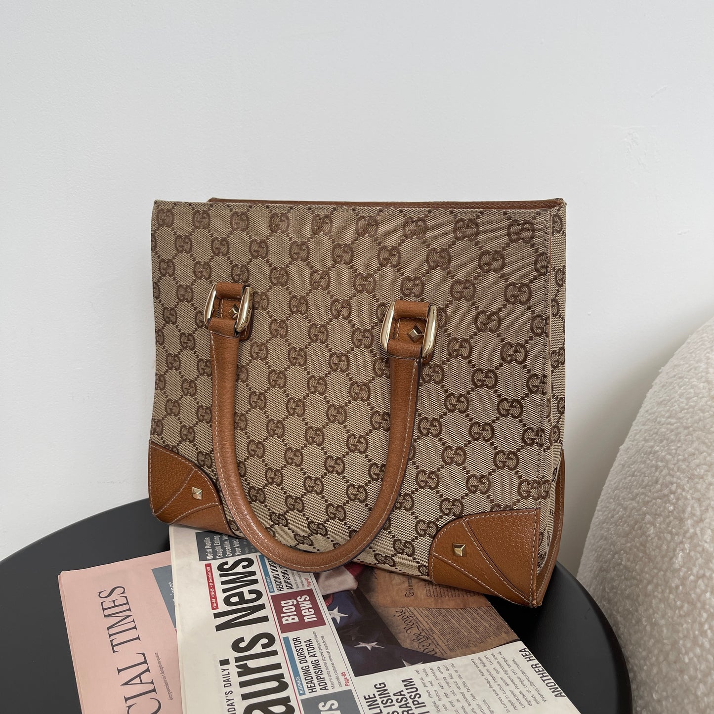 Gucci Beige GG Canvas Studded Tote