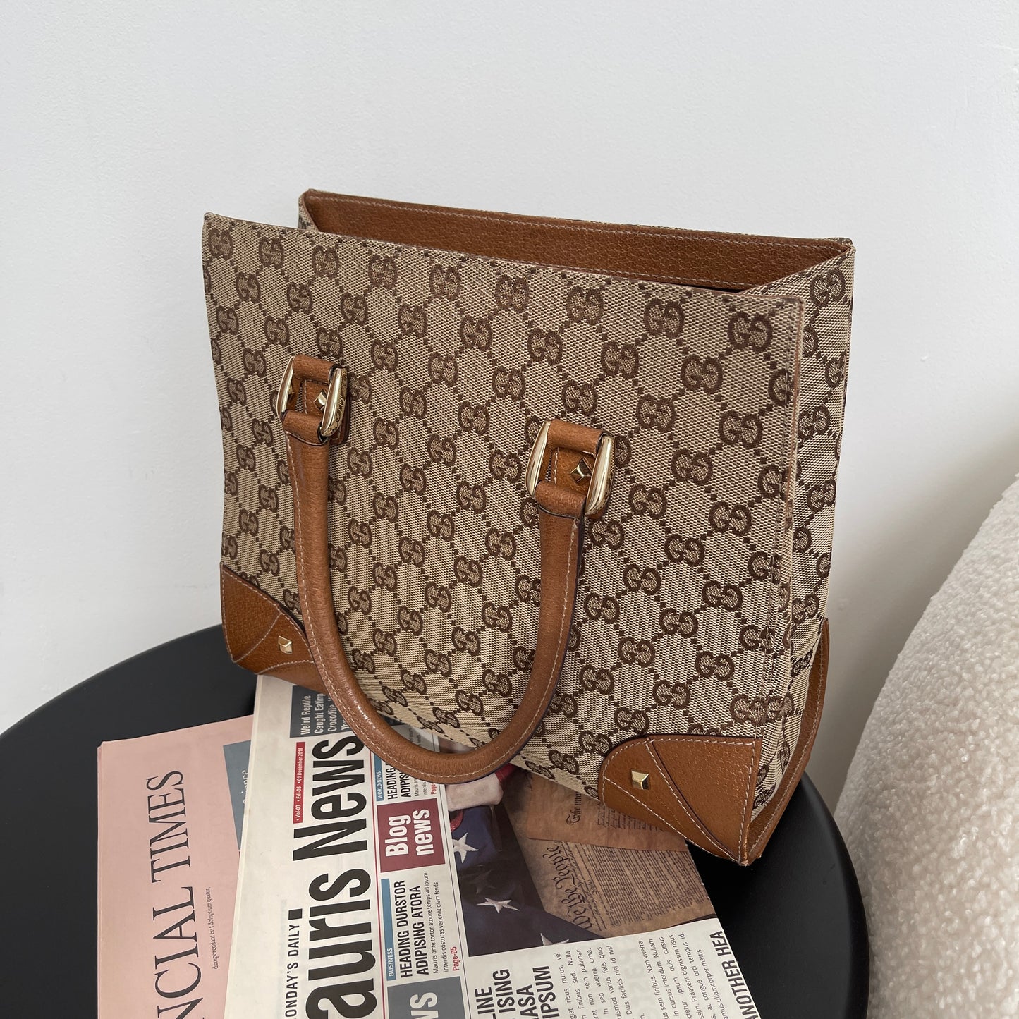 Gucci Beige GG Canvas Studded Tote