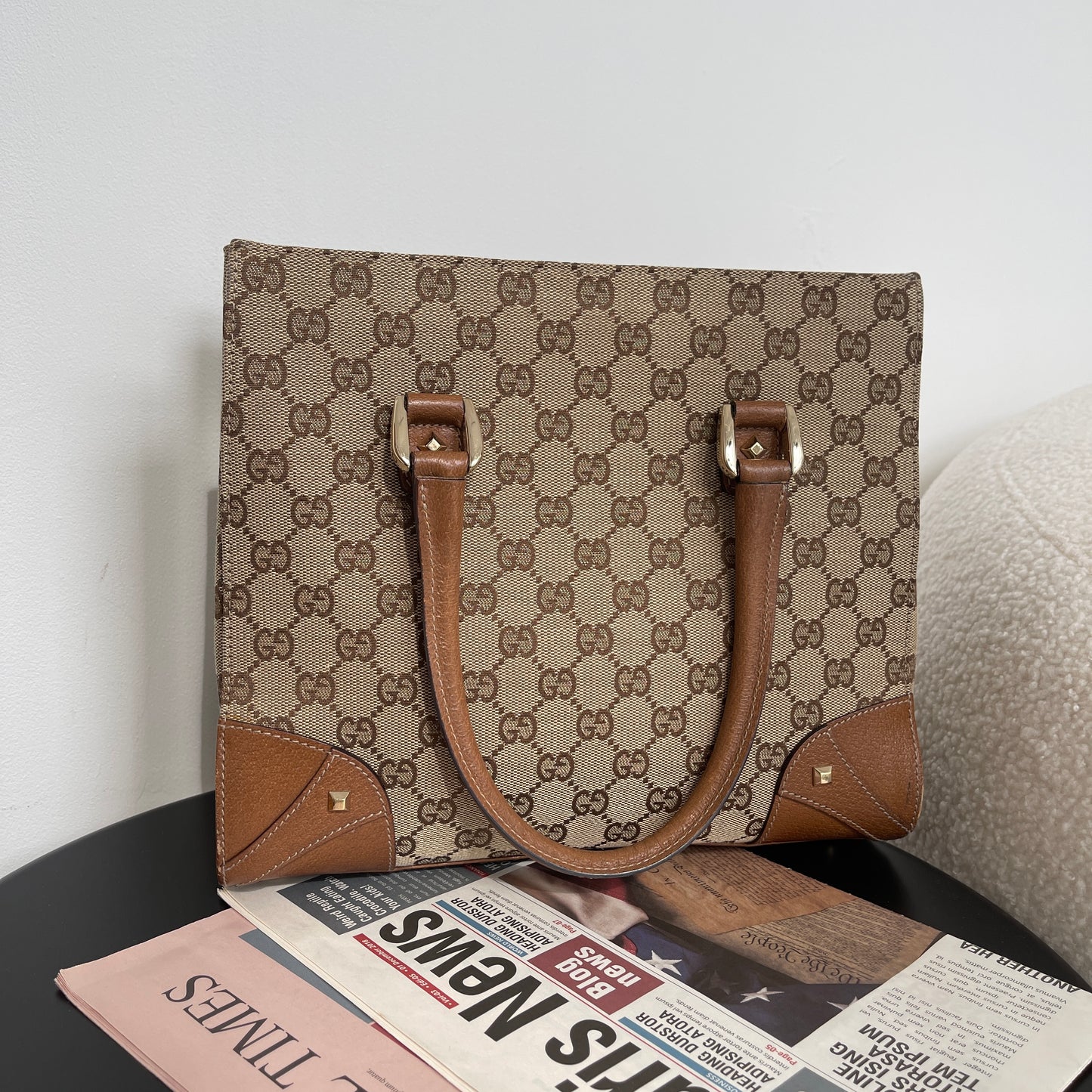 Gucci Beige GG Canvas Studded Tote