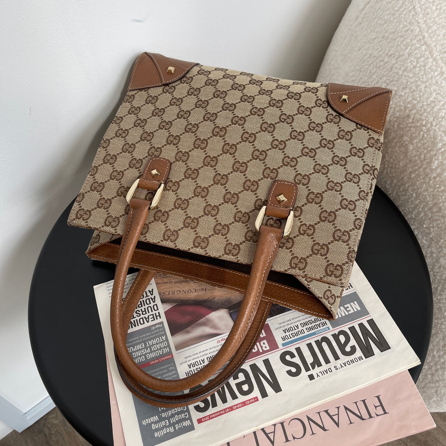 Gucci Beige GG Canvas Studded Tote