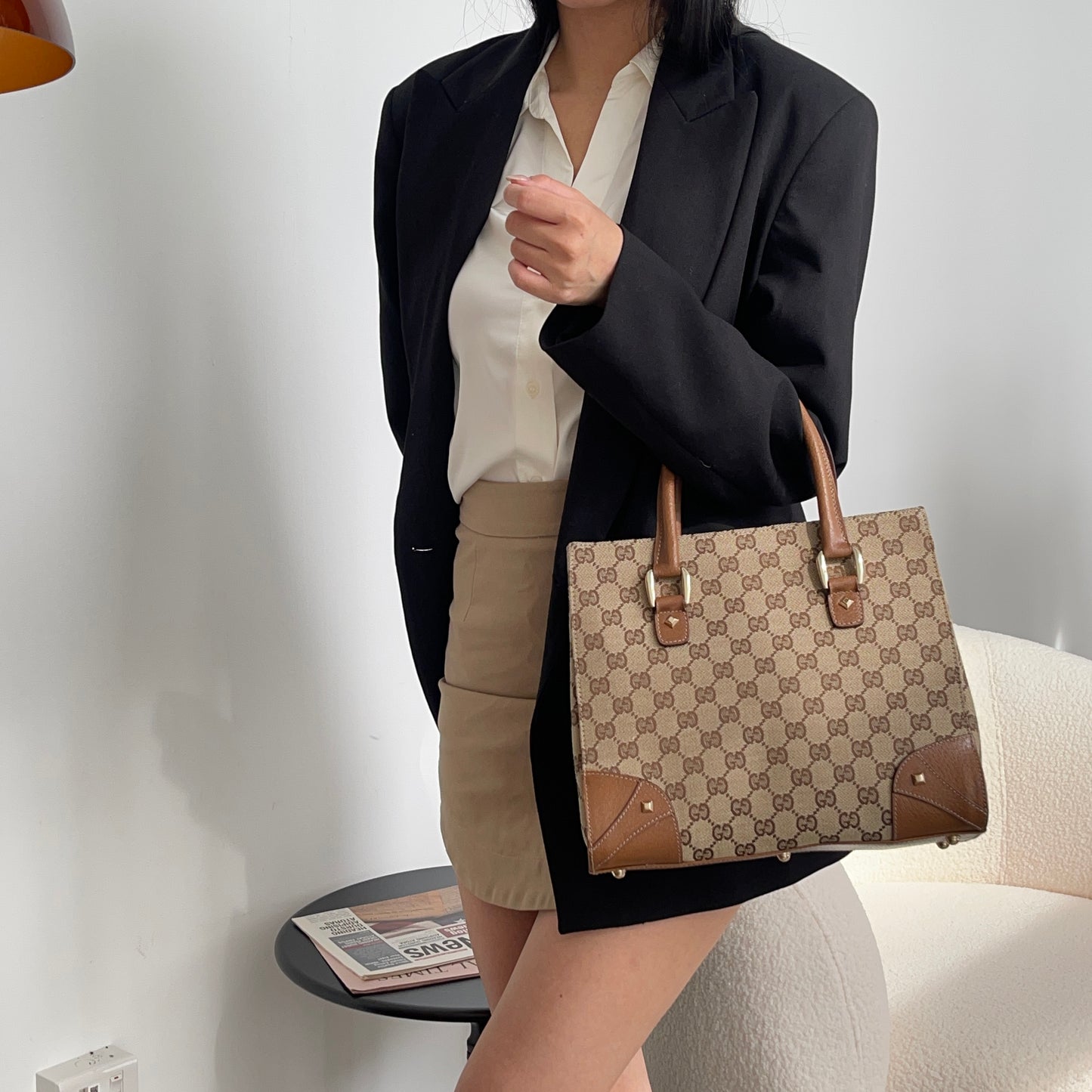 Gucci Beige GG Canvas Studded Tote