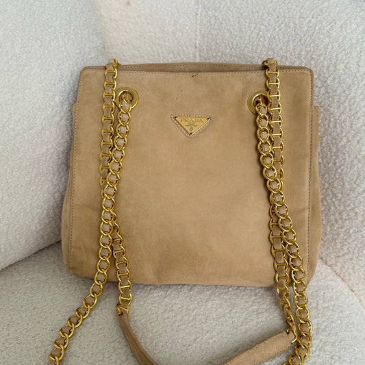 Prada Small Tote in Beige Suede