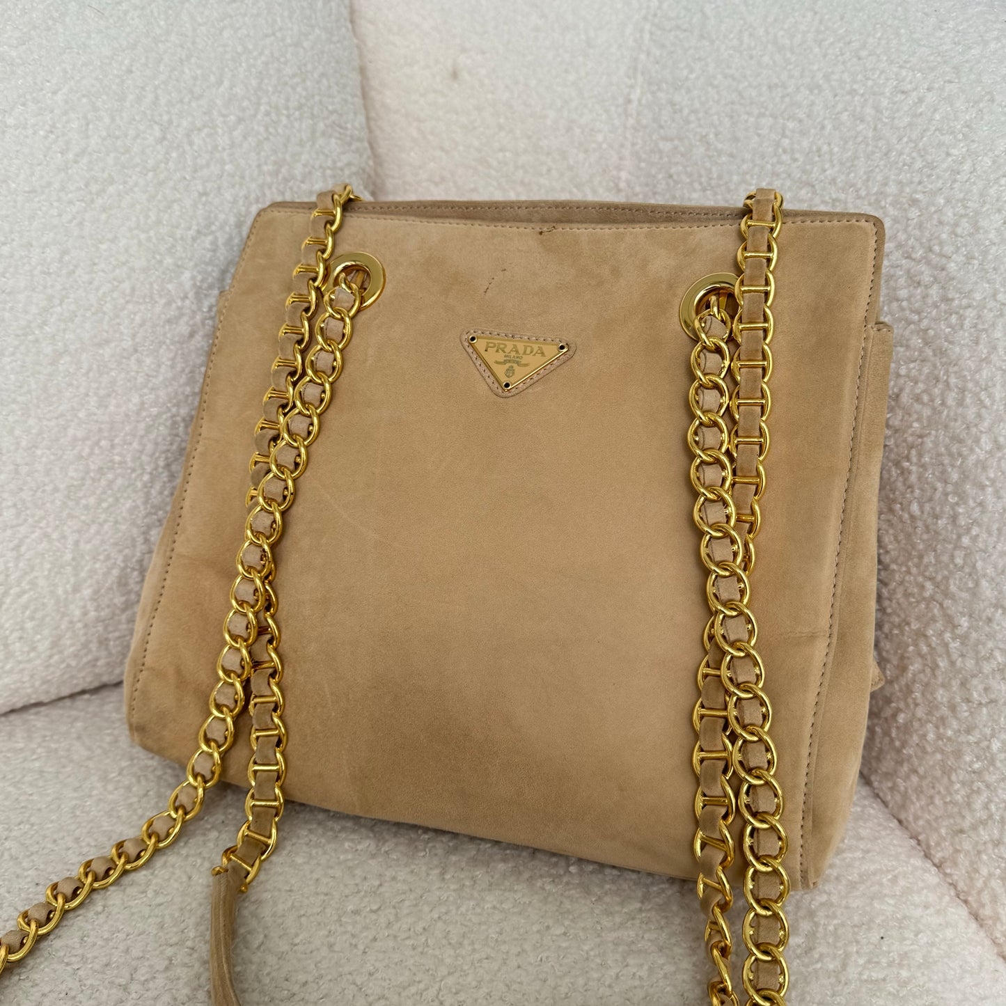 Prada Small Tote in Beige Suede