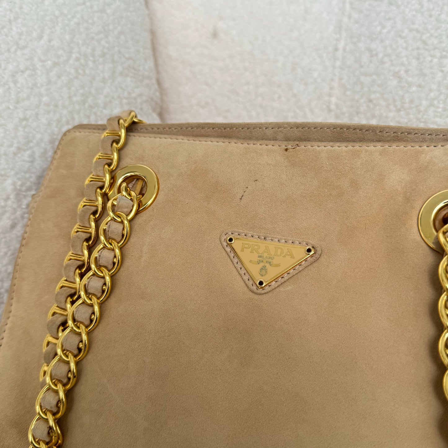 Prada Small Tote in Beige Suede